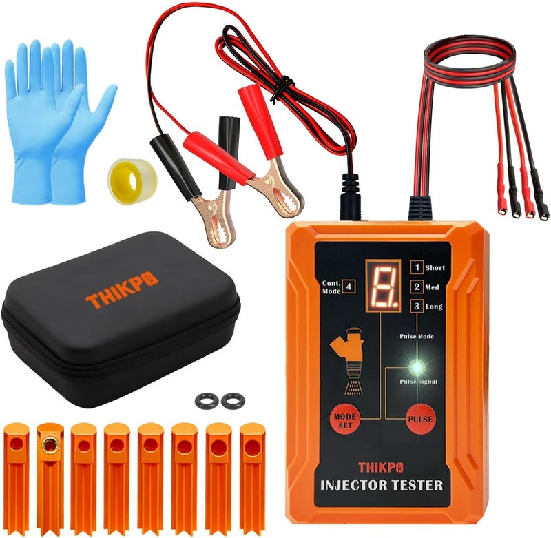 THIKPO Universal Fuel Injector Tester and Cleaner Tool Kit, DIY Cleaning Tool Kit, 8 Pulse Modes, 4 Wire Dual Channel for 2 Fuel Injectors, 8 Size Cleaning Adapters, 12V/5V Output Power - Image 1